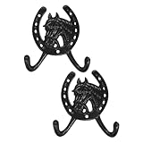 PRETYZOOM Ganchos de Pared de Hierro Fundido Estilo Rústico Diseño de Cabeza de Caballo y Herradura 2 Piezas Gancho Decorativo para Baño Pasillo y Dormitorio Perchero Multiusos