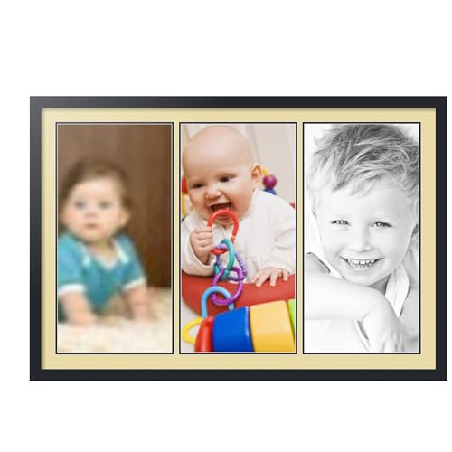 ArtToFrames Collage Picture Frame 3 Opening 3-12x24 Photo Frame | Made in USA | Black Frame Buttercup and Black Mats | Wall Mount Multi Photo Display 44X30 Full Size