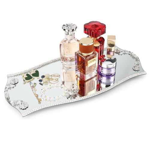 YCWF Silver Mirror Tray,Perfume Tray for Bedroom Dresser