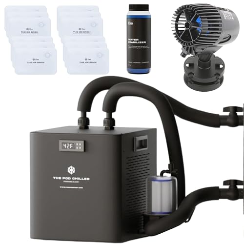 The Pod Company Standard Water Chiller Complete Bundle – 0.33 HP Cold Plunge Cooling System with Water Stabilizer, Circulation Jet & 12 Ice Bricks for Cleaner, Colder Daily Recovery