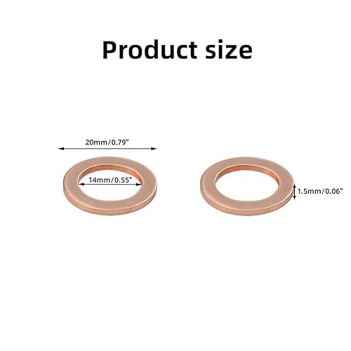 Miniatura 2 de Anillo de sellado de cobre para arandela plana M14, diámetro interior 0.551 in, diámetro exterior 0.787 in, grosor 0.059 in, arandela de sellado