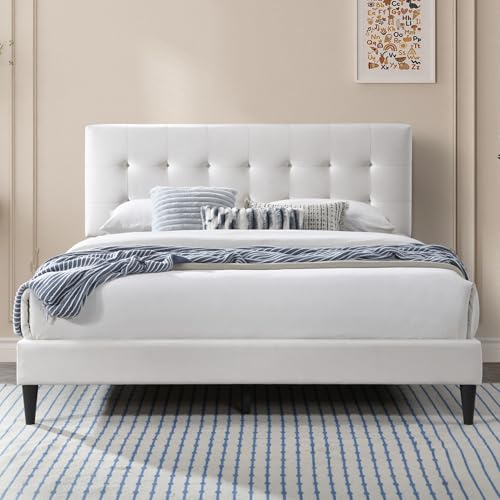 Bett 160x200 cm, Polsterbett mit Lattenrost, Bettgestell, Doppelbett mit weichem Bezug und gepolstertem Kopfteil mit Kassettensteppung, robustes Gestell, hoher Liegekomfort | Beige | 160x200 cm Bett 160x200 cm, Polsterbett mit Lattenrost, Bettgestell, Doppelbett mit weichem Bezug und gepolstertem Kopfteil mit Kassettensteppung, robustes Gestell, hoher Liegekomfort | Beige | 160x200 cm