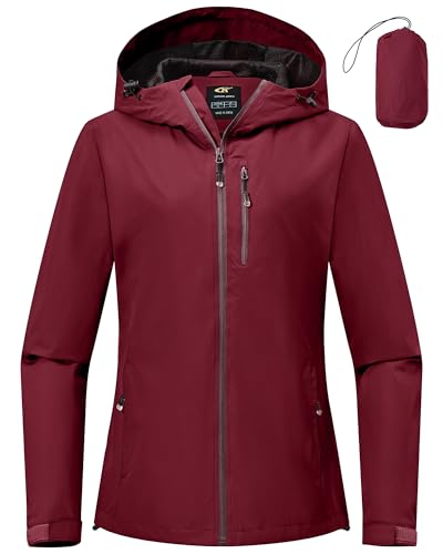 Tyhengta Women Waterproof Jackets Lightweight Windproof Packable Rain Jacket Raincoat Outdoor Softshell Jacket with Zip Pockets Jujube Red,L - Image 2