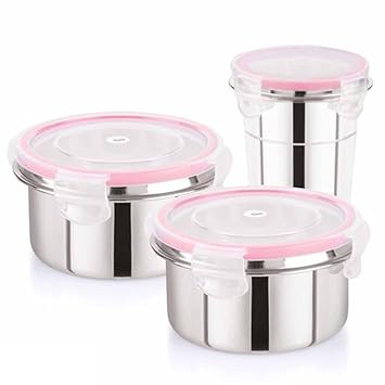 SHOPOBOX Click and Seal Lock Stainless Steel Storage Air Tight Container & Tumbler (400+250+350ml)