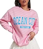 Cioatin Women’s Oversized Preppy Letter Graphic Crewneck Sweatshirt Pullover Y2K Aesthetic Fleece Dr