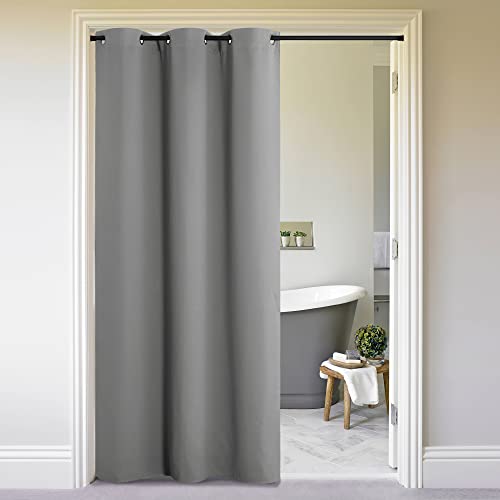 Image of NICETOWN Silver Grey Doorway Curtain Privacy, Door Cover Curtain, Sound Reducing Winter Insulated Thermal Room Darkening Blackout Curtains for Bedroom, 144 inch Length (1 Panel, 5ft Wide by 12ft Long)
