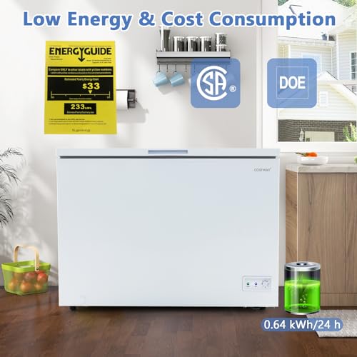Costway 10555US-WH-CYPF 10 Cu.Ft. Chest Compact Deep 7-Level Adjustable Temperature, Removable Basket Freestanding Top Open Door Freezer thumb #3