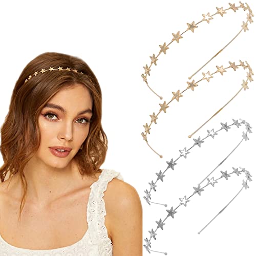Aswewamt 4 PACK Alloy Five-pointed Star Headbands,Bridal Hair Hoop Wedding Hair Accessories Ornaments for Elegant Women Girls