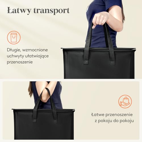Lifewit Kosz na Pranie Wąski z Pokrywą, Składany Kosz na Pranie, Laundry Basket z Długimi Uchwytami do Sypialni Łazienki Pralni, 105 L, Czarny