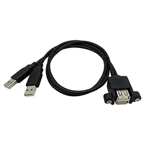 LEMENG Dual USB 2.0 Male to Female Extension Cable 50cm with Screw Panel Mount Holes Cover