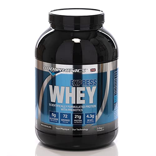 Boditronics Express Whey Protein Powder Muscle Building Powder with Dietary Fibre, BCAA, and High Levels of L-Glutamine Prebiotic Mass Gainer Whey Protein Isolate Protein Shakes