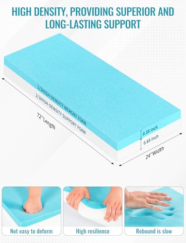 POYNUC Memory Foam Pad - 1-Inch Thick Gel-Infused Cushion for Mattress Topper, Pet Bed, Gaming Chair, RV, Outdoor Sofa - Breathable Low VOCs, Customizable Size (24 * 72 * 1 in) - Image 2