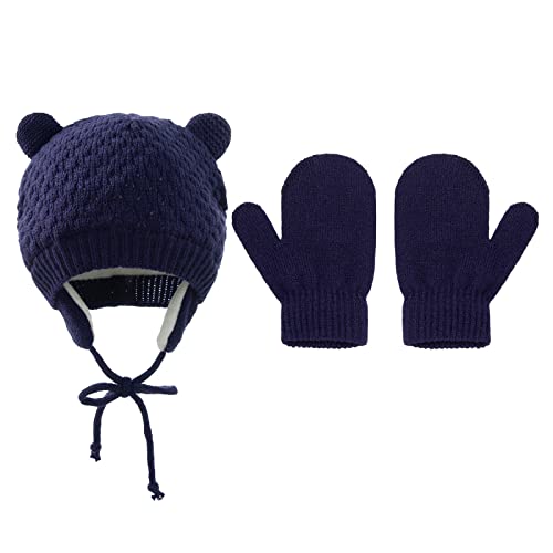 Baby Boys Girls Fishing Sun Hat Gloves Set Winter Hat Baby Woolen Knitted Hat Children's Baby Care (Navy, One Size) #TOP19