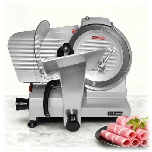 YaJenna Electric Meat Slicer 10" 300W Deli and Ham Food Cheese Jerky Steak Slicer Cutting Machine Semi-Auto 0-15MM Adjustable Slice Thickness by YaJenna - Used condition - US$260.48