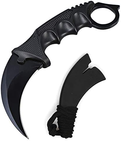 Wetop Karambit Knife, Tactical Combat Karambit Neck Knife, CS-GO Stainless Steel Tactical Knife with Sheath and Cord, Nice Knife for Outdoor Survival, Camping(Pure Black)