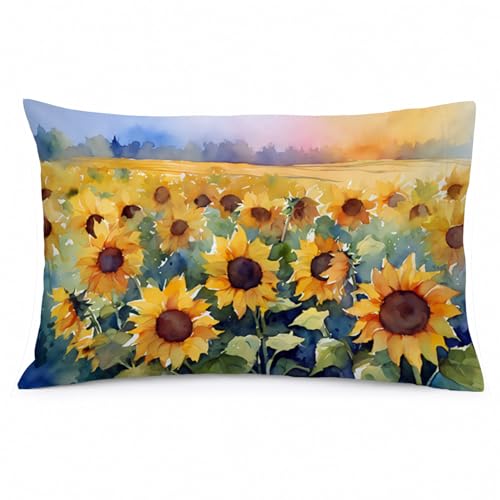 Caroline's Treasures DAC1617PILLOWCASE Sunflowers in Watercolor Fabric Standard Pillowcase Lightweight Super Soft Easy Care Decorative Artwork Pillowcase, Standard
