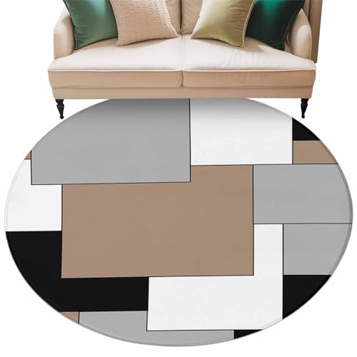 Round Area Rug 7ft,Minimalist Art Geometric Check Color Blocks Non-Slip