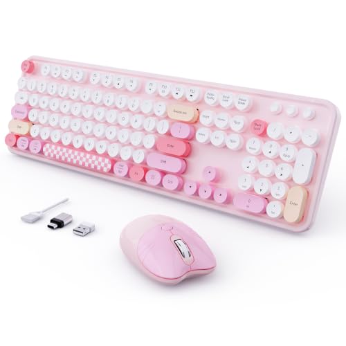 Image of Wireless Keyboard and Mouse, 104 Keys Full Size Typewriters Pink