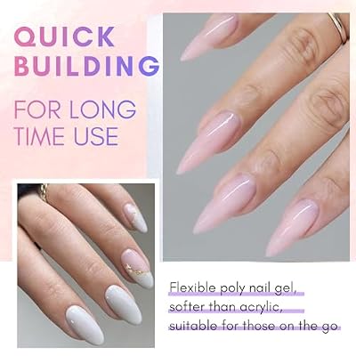 Makartt Poly Nail Gel Kit, 2 PCs 50ML Poly Extension Gel Nail Kit White Pink Colors, Gel Builder for French Design Nail Extension Natural-Looking, Nail Strengthener, 3D Diy Hard Gel Manicures