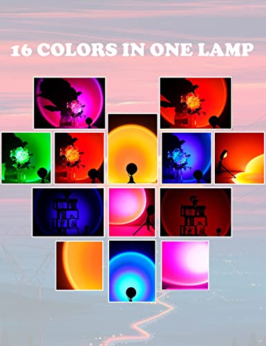 Jpsdows Sunset Lamp Projection Light Led 16 Colors Changing Sunlight Rainbow Projector Usb Charge With Remote Control For Photography Party Bedroom Decor Tripod Stand #TOP5