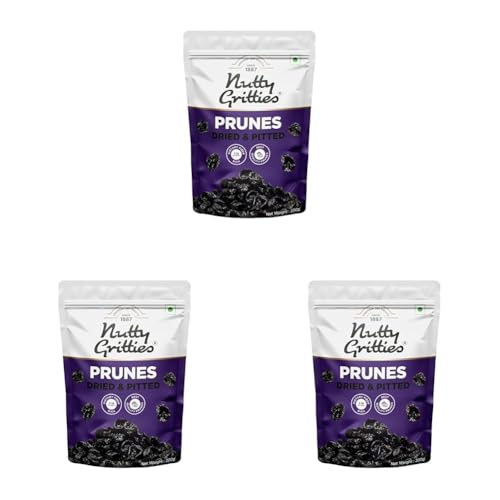 Image of Nutty Gritties California Pitted Prunes - Dried Fruit Plums | Resealable Pouch (Pack of 6-200GMS Each) - 400GMS