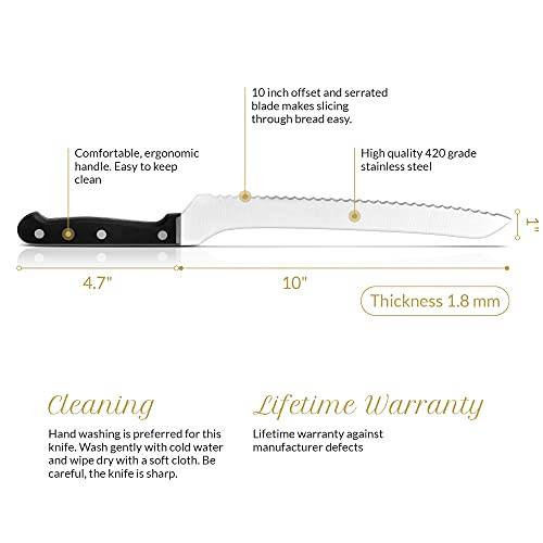 Humbee Chef Serrated Bread Knife Offset Blade Edge Bread Knife 10 Inch Offset Black,Bk_10-Os #TOP4