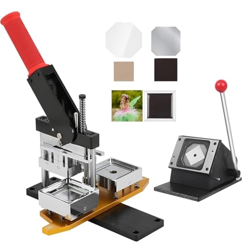 WLYPE Button Maker Machine, 50 * 50mm Square Fridge Magnet Button Badge Making + Paper Cutter + 100pcs Consumables DIY Metal Badge Press Kit, for Badge Making