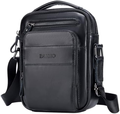 BAIGIO Leder Umhängetasche Herren Schultertasche Vintage Männer Tasche | Crossbody Bag Herrentasche zum Umhängen Ledertasche mit Verstellbarem Gurt für Business Arbeit Reise