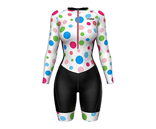 Roupa de ciclismo feminina Zimco, peça única, roupa de ciclismo acolchoada, Bolinhas, GG