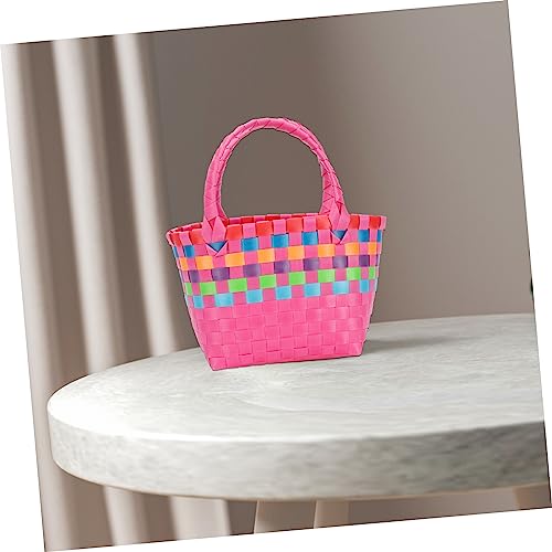 MAGICLULU Colorful Plastic Small Basket Mini Woven Outdoor Handbag for Women Multipurpose Snack Storage Tote Compact and Portable Summer Satchel Smooth Touch Design2
