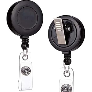 QREEL – 2 Pack – Retractable ID Name Badge Holder Reels with Swivel Alligator Clip (Black)