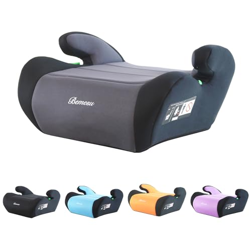 Bemesu Kindersitzerhöhung, Sitzerhöhung Auto Kinder 125-150cm, Kinderautositze Nach Neuer i-Size Norm R129, Kindersitz ohne ISOFIX, Autositz für Kinder 6-10 Jahre (Grau)