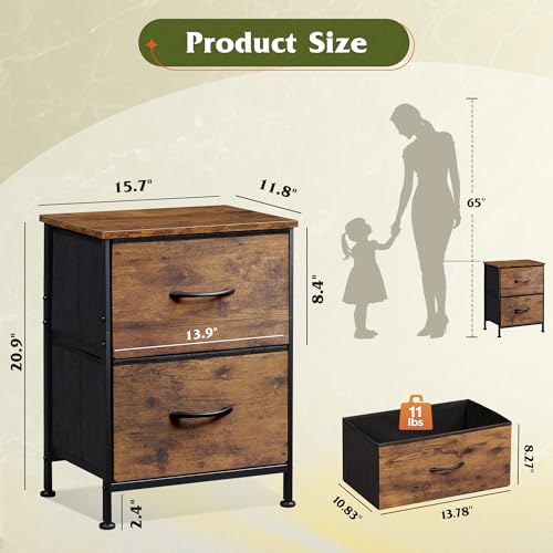 image for WLIVE Night Stand, Small Dresser with 2 Drawers & Wooden Top, Nightsta