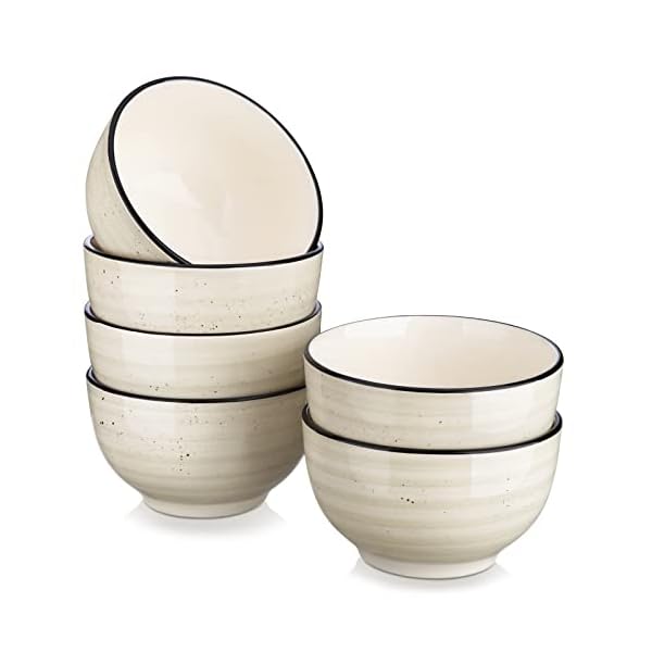 vancasso Bonbon 24oz Stoneware Cereal Bowls 5.5 Inch Microwave & Dishwasher Safe Lead-free Soup Bowls Beige Bowls Set of 6 Kitchen Bowl for Pasta Oatmeal Salad Dessert