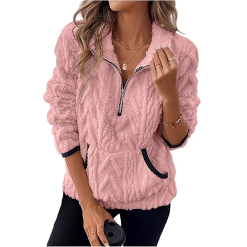 Pink Half Zip Fleece Women Quarter Zip Oversized Pullover Sweatshirts - image 2