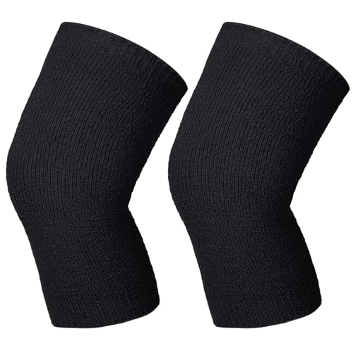 Geyoga Winter Kniewärmer Dehnbarer Strick Knieschoner Thermische Knieschützer Beinwärme mit Stützband Rutschfeste Beinlinge Gelenkwärme für Damen Herren Arthritis Kalte Knieprobleme(Schwarz,1 Paar)