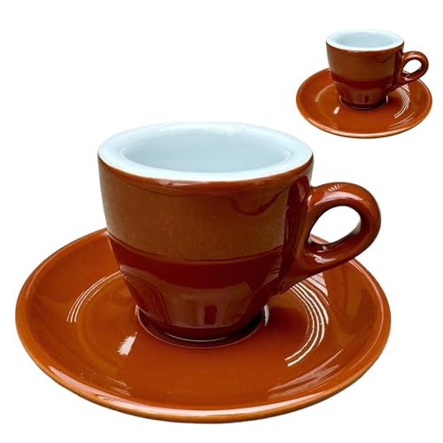 Juego de tazas de café expreso extra gruesas, diseño italiano, paquete de regalo, porcelana, 56 ml (2 tazas), color marrón
