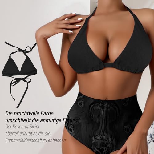 Sahunfri Bikini Oberteil Damen Große Brüste Push Up String Bikini Triangel Top,V-Ausschnitt, Rückenfrei Swimsuit Bra (DE/NL/SE/PL, Alphanumerisch, XL, Regular, Regular, Schwarz)