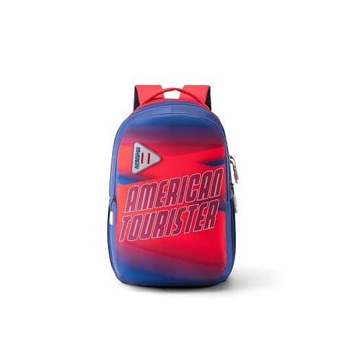 Image of American Tourister Nexa Style 03 | 32 L Backpack | 3 Compartments | School & College Bag for Men & Women | Blue /Red | 1 Yr Global Warranty