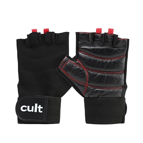Image of CULT Fitness Training Gloves for Men & Women - Premium Grip Unisex Workout Gloves with Breathable Lycra & Half-Finger Design - Durable, Anti-Slip, Sweat-Absorbent Gym Gloves - Black Red | Small