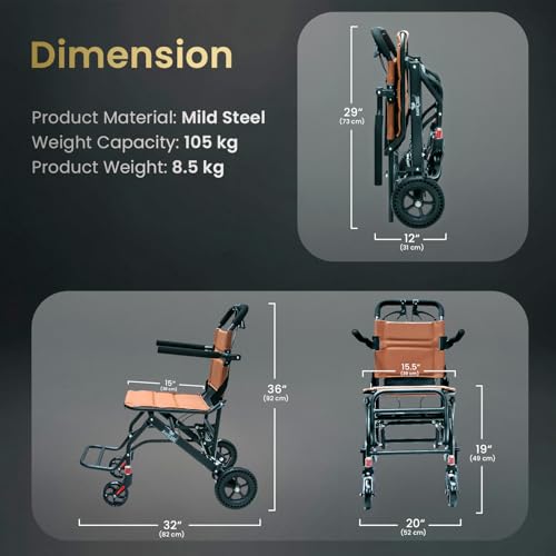 Image of EASYCARE - Portable, Metal, with Attendant Break, feature Safety Belt, Back Pocket and Carry Bag, Easy for Mobility Travelling Wheelchair (Without Handle)