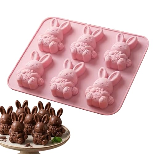 Easter Chocolate Molds - 6 Cavity Silicone Bunny Baking Tray for Holiday Treats | Flexible Nonstick Dessert Form, Reusable Candy