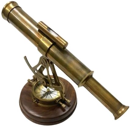 Antique Brass Telescope Alidade Telescope with Compass Transit Surveying Theodolite Telescope for Homwe Office and Table Decor