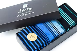 Inside the Box Gifts Bamboo Socks for Men Luxuriously Soft Quality Socks Men's Gift Box Mix of Socks Pack of 3 - Classic Striped Ocean Blues and Turquoise