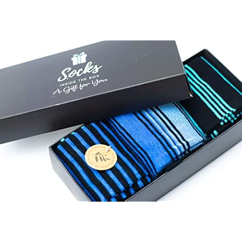 Inside the Box Gifts Bamboo Socks for Men Luxuriously Soft Quality Socks Men's Gift Box Mix of Socks Pack of 3 - Classic Striped Ocean Blues and Turquoise Cover