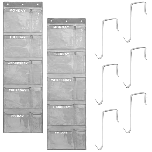 Weekly Kids Clothes Organizer Day of Week Children Clothes Hanging Bag Over the Door Monday to Friday School Clothing Organizer Multipurpose Clothes Hanging Closet Storage Organizer for Closet (2)