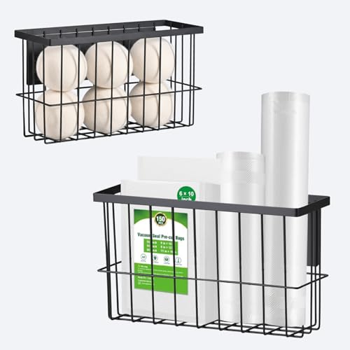 2 Pcs Magnetic Basket Fridge Dryer Ball Holder for Laundry Room Organization and Storage Magnetic Lint Bin Home Organization for Laundry Room Kitchen & Office Class School (Black L&XL-2pcs)