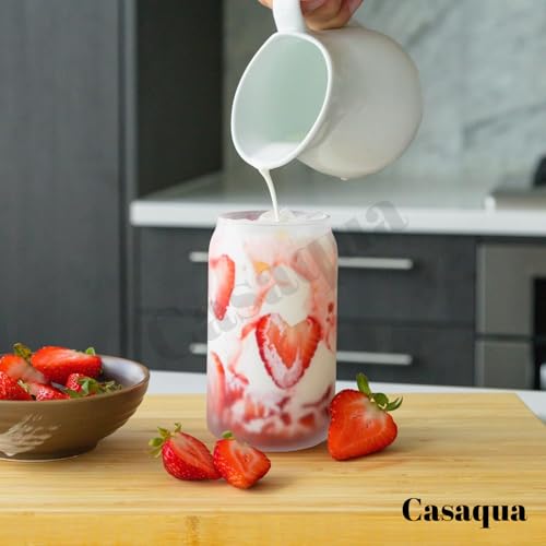 Image of Drinking Glasses with Plastic Lids and Straw - 450ml, Set of 1, Can Shaped Glass Cups, Beer Glasses, Iced Coffee Glasses, Cute Tumbler Cup, Ideal for Cocktail, Whiskey, Tea