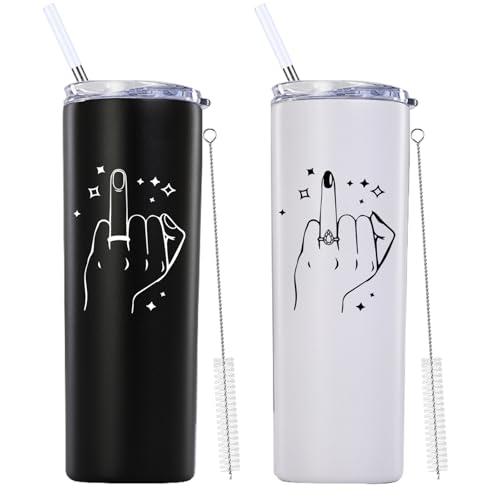 Mamihlap Ring Finger schmaler Becher, 590 ml, Verlobungsgeschenk, Hochzeitsgeschenk für Paare, Brautparty, Hochzeitsgeschenk für Brautpaare, Braut und Bräutigam, Schwarz und Weiß