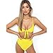 Produktbild Hevoiok Elegant Damen Bikini Set Zweiteilig, Sexy Tanga Badeanzüge Push-up Figurformend Bademode Bikinis für Frauen Mädchen Bandeau Hoher Taille (Gelb, S)